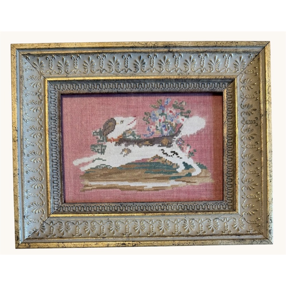 Petal Lane Home Embroidered Pup Framed Canvas Art Print 7x5.5 Cottagecore Dog